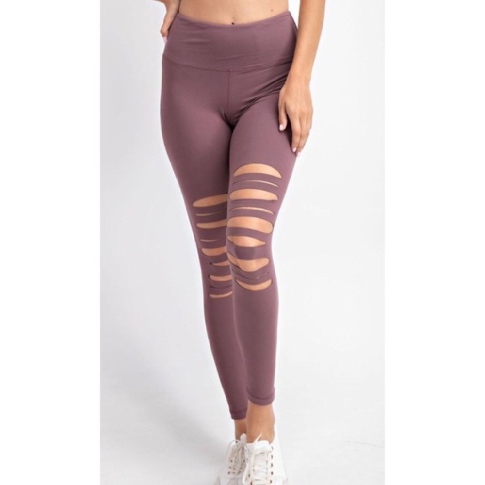 NWT High Waisted Laser Cutout Solid Leggings